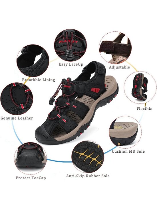 Men\'s Black Closed Toe Leather Athletic Outdoor Hiking Sport Casual Sandal Shoes main image 5